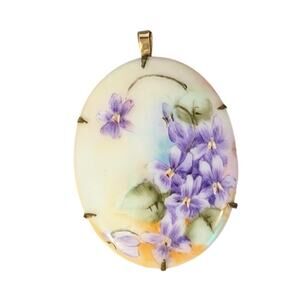 Vintage Pendent Hand-Painted Porcelain Limoges Floral Print
